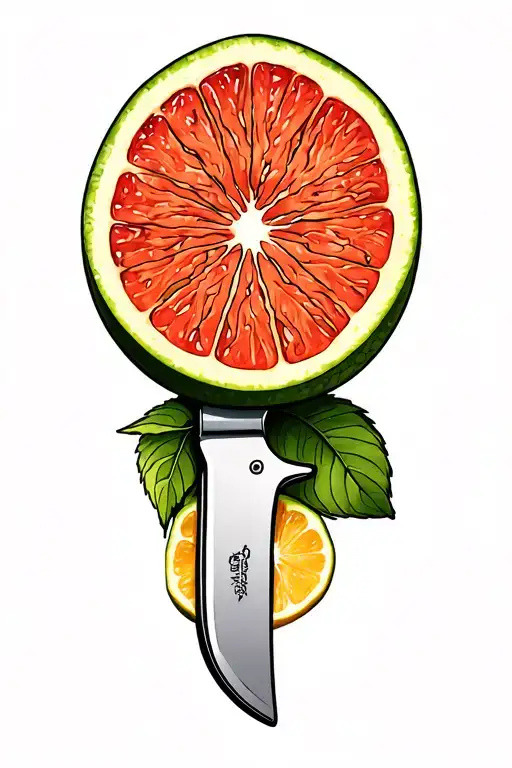 neo trad fruit slices and knife tattoo design idea