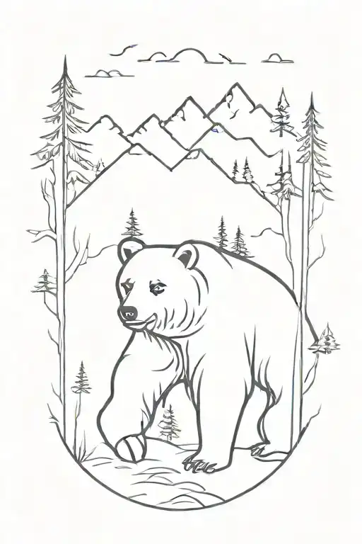 bear with a forest  tattoo design idea