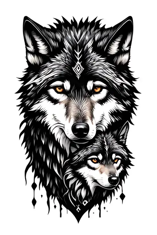 nordic wolf and son tattoo design idea