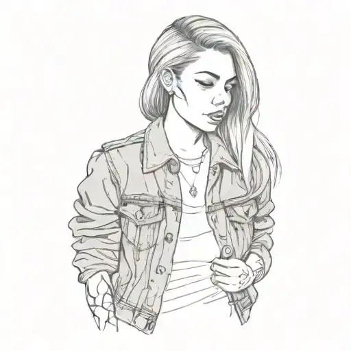a woman wearing a denim jacket tattoo design idea