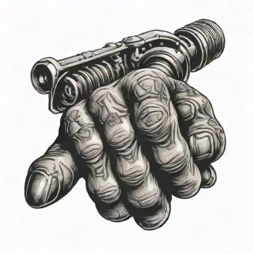 Knuckle tattoos in clipart style of 4 different images, one on each finger. First finger is a vintage chopper motorcycl tattoo design idea
