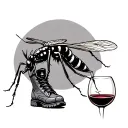 mosquito drinking wine and wearing hiking boots tattoo design idea