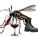 mosquito drinking wine and wearing hiking boots tattoo design idea