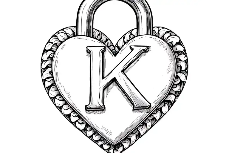 letter k padlock heart shaped lock tattoo design idea