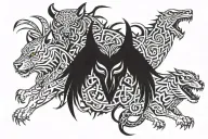 Owl Wolf dragon tiger fighting tattoo design idea