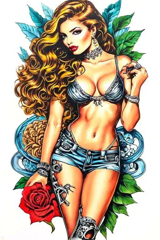 A tattoo of a sexy pin-up girl tattoo design idea