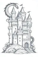 medieval castle with dragon tattoo design idea