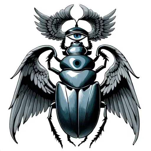 Greek God holding a beetle with wings above his head on the shell has the eye of horus  tattoo design idea