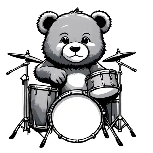 cute bear drummer tattoo design idea