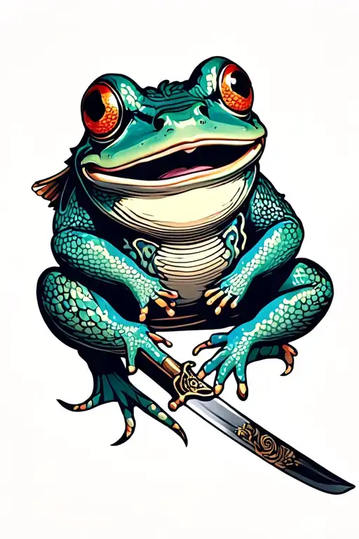 Japanese style frog samurai sword tattoo design idea
