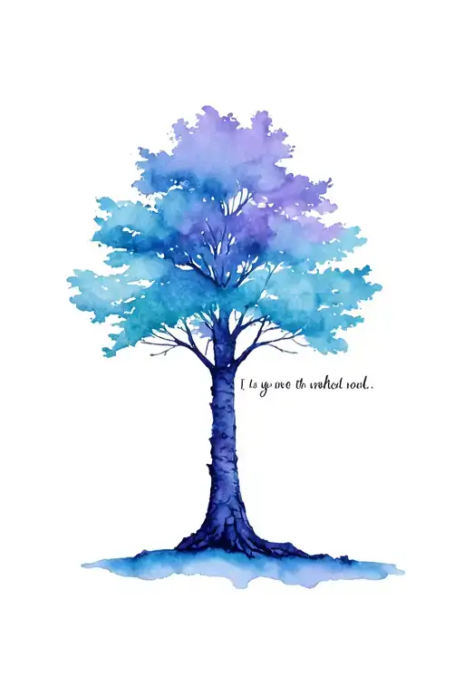 tree with quote as tree trunk tattoo design idea