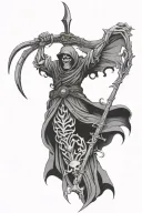 Grimm reaper with graveyard background black and white tattoo design idea