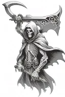 Grimm reaper with graveyard background black and white tattoo design idea