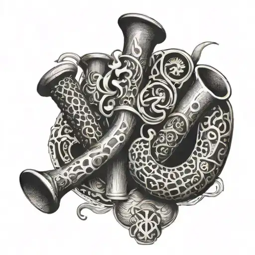 A dotwork pattern of smoking pipes and rock symbols forming a cohesive design tattoo design idea