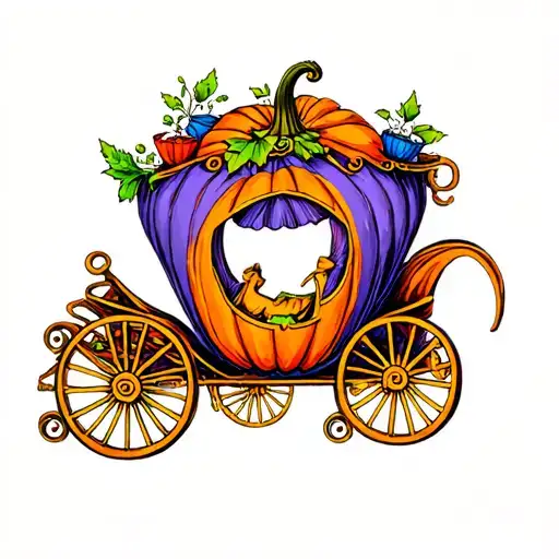 pumpkin carriage Cinderella in color tattoo design idea