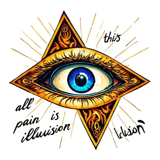 Sobriety symbol with the “blue third eye” inside the triangle, with text “all this pain is an illusion” written in Latin tattoo design idea