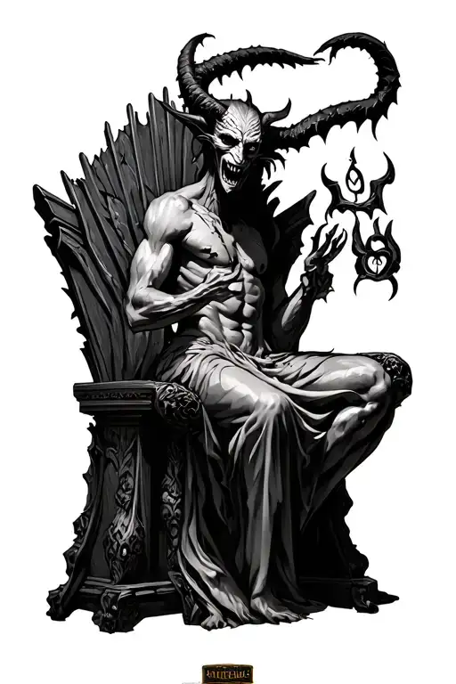 devil at throne and lost souls tattoo design idea