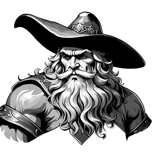 The viking god oden who is tall and skinny with a wide brimmed hat tattoo design idea