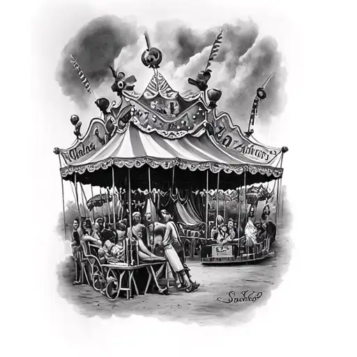 creepy carnival scene tattoo design idea