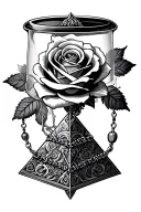 rose and rosary necklace shaped like a pyramid tattoo design idea
