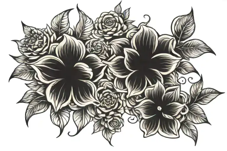 ornemental flowers tattoo design idea