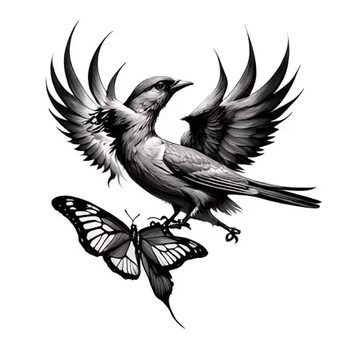 phoenix, sparrow and butterfly  tattoo design idea