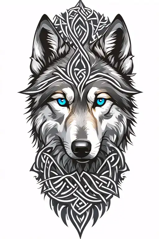 wolf with blue eyes featuring Celtic trinity knot  tattoo design idea