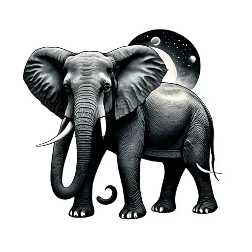 elephant, moon, sun, sister tattoo design idea