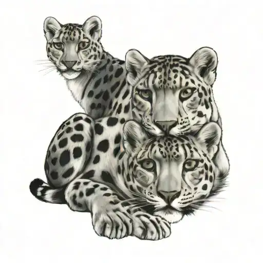 snow leopard and her cub tattoo design idea