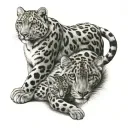 snow leopard and her cub tattoo design idea