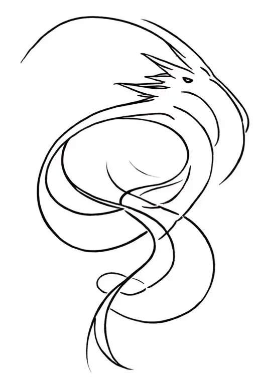 minimalist simple line drawing phoenix swirl intertwined dragon tattoo design idea