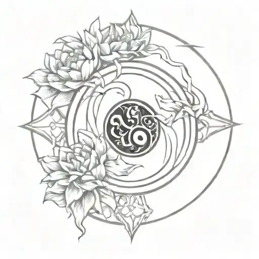 yin yang with endless knot and lotus flower  intertwined tattoo design idea