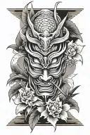 samurai mask, crane, koi, bamboo tattoo design idea