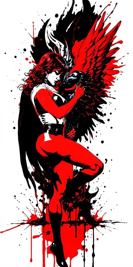 1 sexy female angel in white fighting 1 sexy female demon in black tattoo design idea