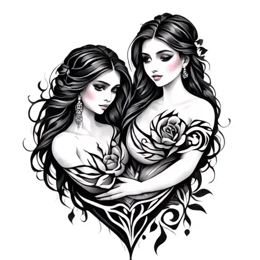 Tribal Love Heart Sister tattoo design idea