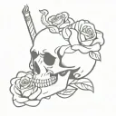 skull smoking cigarette with roses growing tattoo design idea