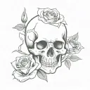 skull smoking cigarette with roses growing tattoo design idea
