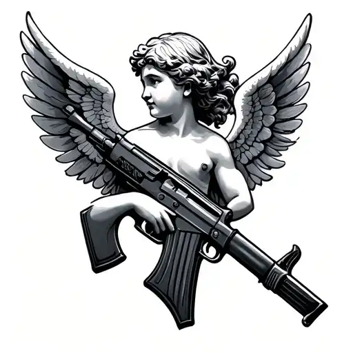Cupid Ak 47 tattoo design idea