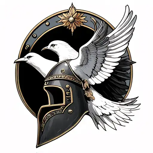 dove of peace overlaid with a Roman helmet tattoo design idea