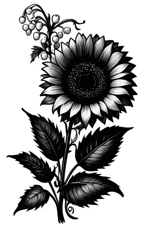 sunflowers lily of the valley ivy vines tattoo design idea