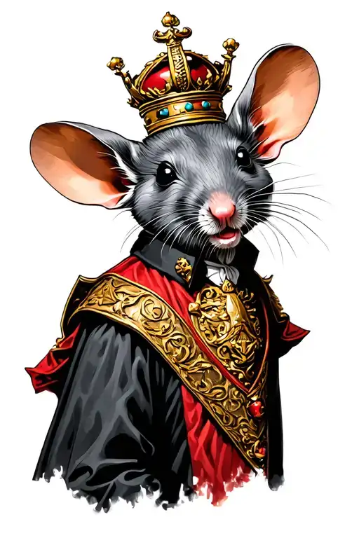 rat king phenomenon taking place behind rat dressed as king henry tattoo design idea