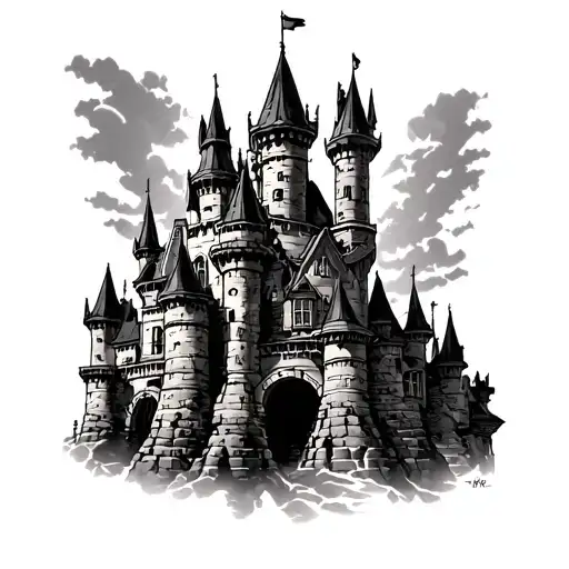 Army engineer castle tattoo design idea