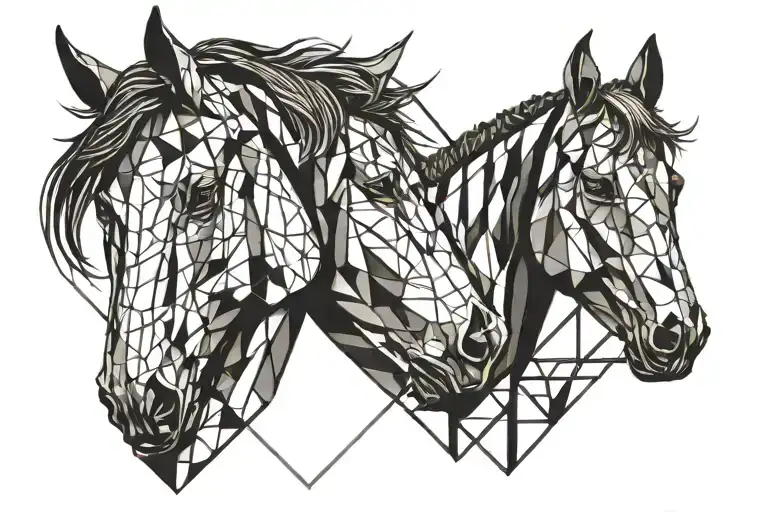 horse face looking forward split with geometric lines tattoo design idea