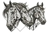 horse face looking forward split with geometric lines tattoo design idea