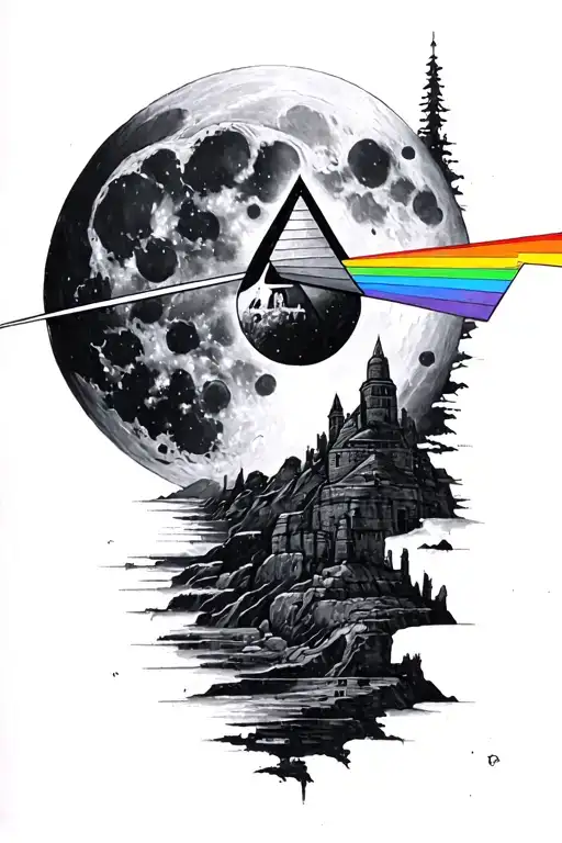 pink floyd prism and moon and the wall tattoo design idea
