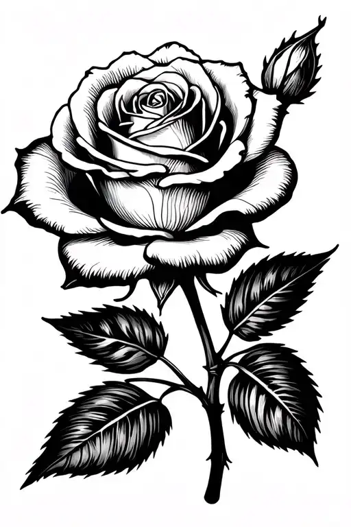 rose with stem saying ricky tattoo design idea