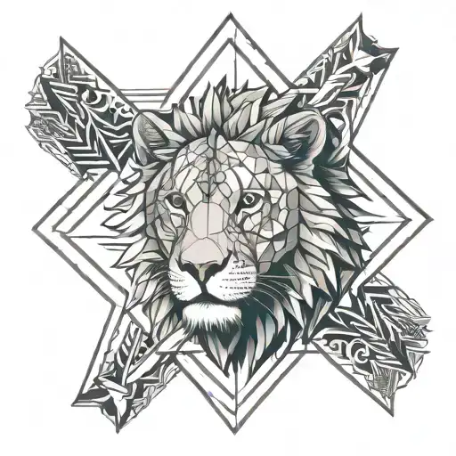 half lion in Star David and other half lion in Menorah tattoo design idea