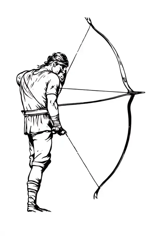 archer backwards bow hunting scene tattoo design idea