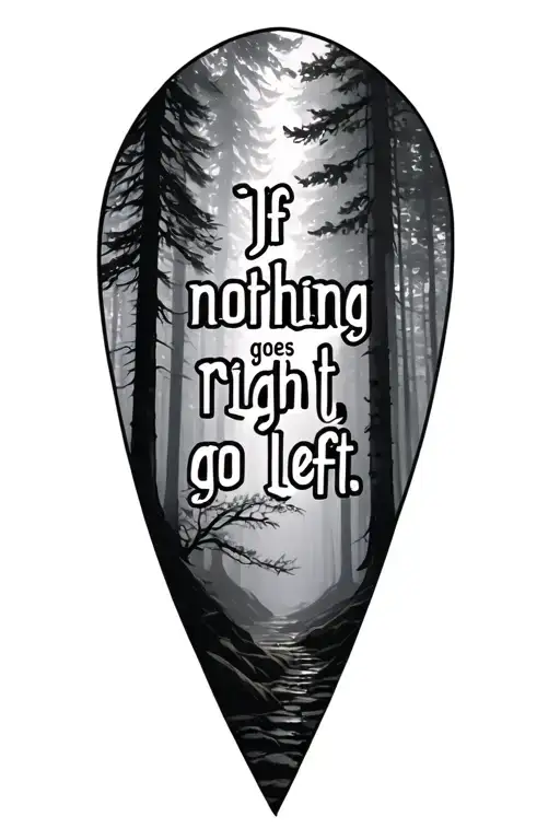 "If nothing goes right, go left" foggy backround forest tattoo design idea