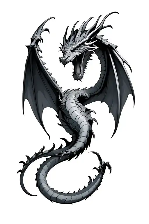 fourth wing dragon with wings  that wraps around the upper arm tattoo design idea